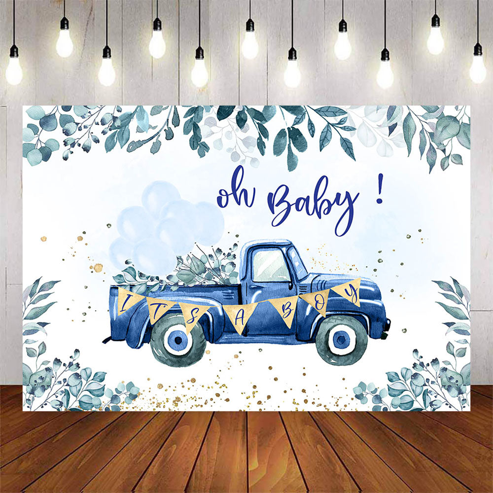 Mocsicka Blue Truck and Balloons It's a Boy Baby Shower Backdrop-Mocsicka Party