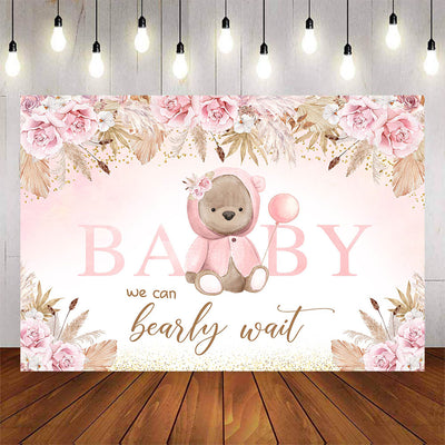 Mocsicka We can Bearly Wait Little Pink Bear Baby Shower Backdrop-Mocsicka Party