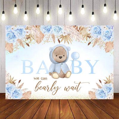 Mocsicka We can Bearly Wait Little Blue Bear Baby Shower Backdrop-Mocsicka Party