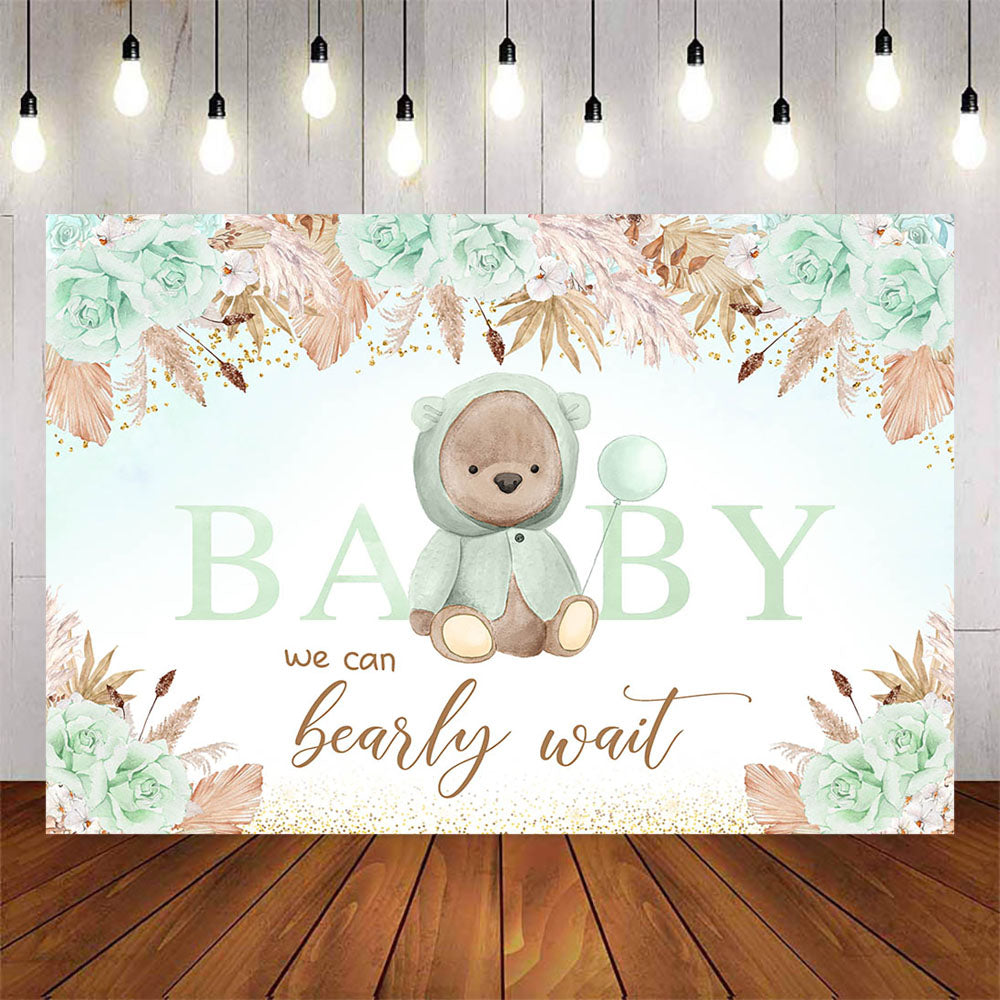 Mocsicka We can Bearly Wait Little Green Bear Baby Shower Backdrop-Mocsicka Party