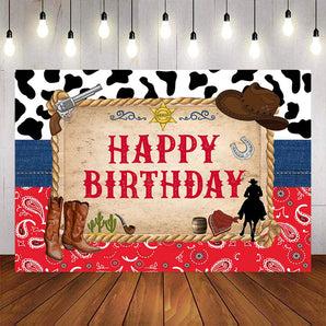 Mocsicka Western Cowboy and Booties Happy Birthday Backdrop-Mocsicka Party