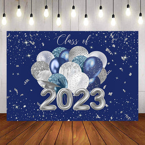 Mocsicka Blue Balloon Congratulations Graduates Class of 2023 Backdrops-Mocsicka Party