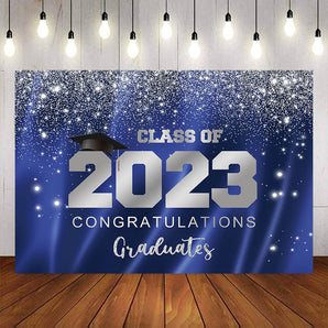 Mocsicka Blue and Sliver Congratulations Graduates Class of 2023 Backdrops-Mocsicka Party