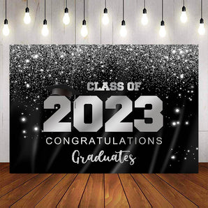 Mocsicka Black and Sliver Congratulations Graduates Class of 2023 Backdrops-Mocsicka Party