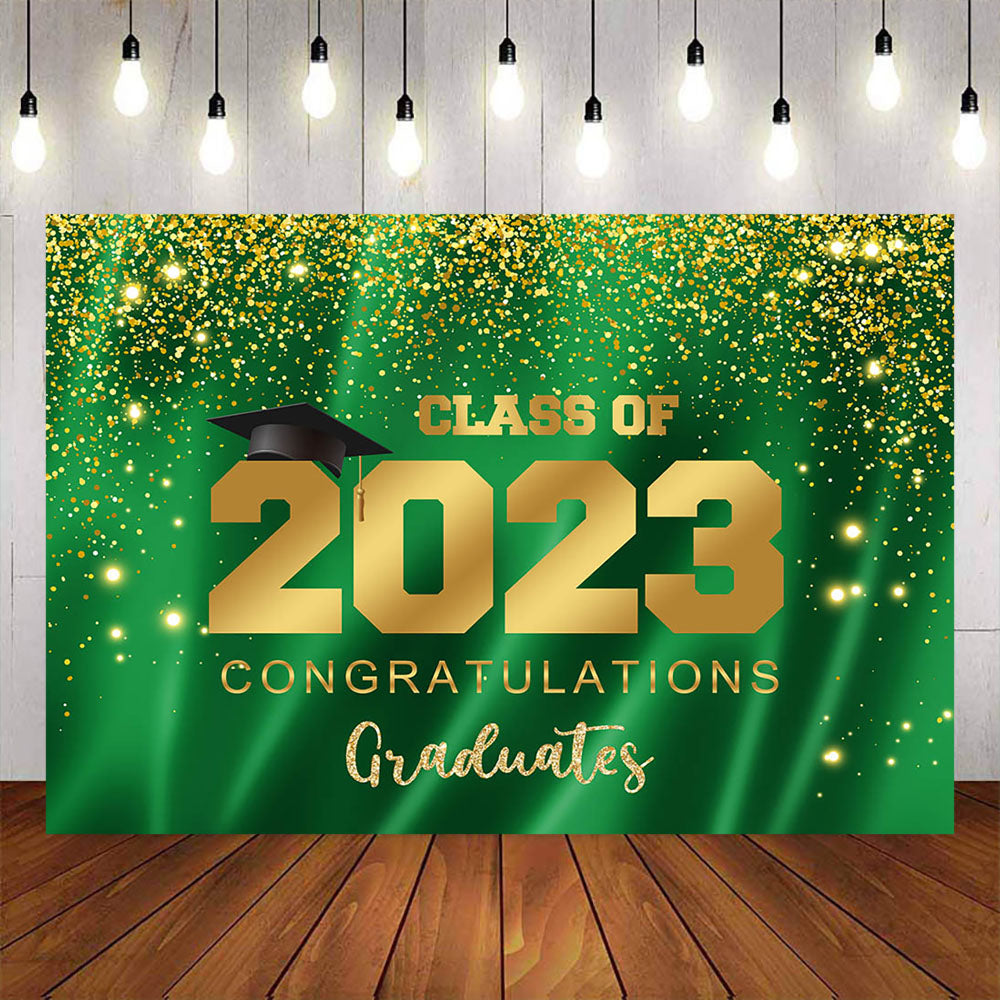 Mocsicka Green and Gold Congratulations Graduates Class of 2023 Backdrops-Mocsicka Party