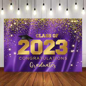 Mocsicka Purple and Gold Congratulations Graduates Class of 2023 Backdrops-Mocsicka Party