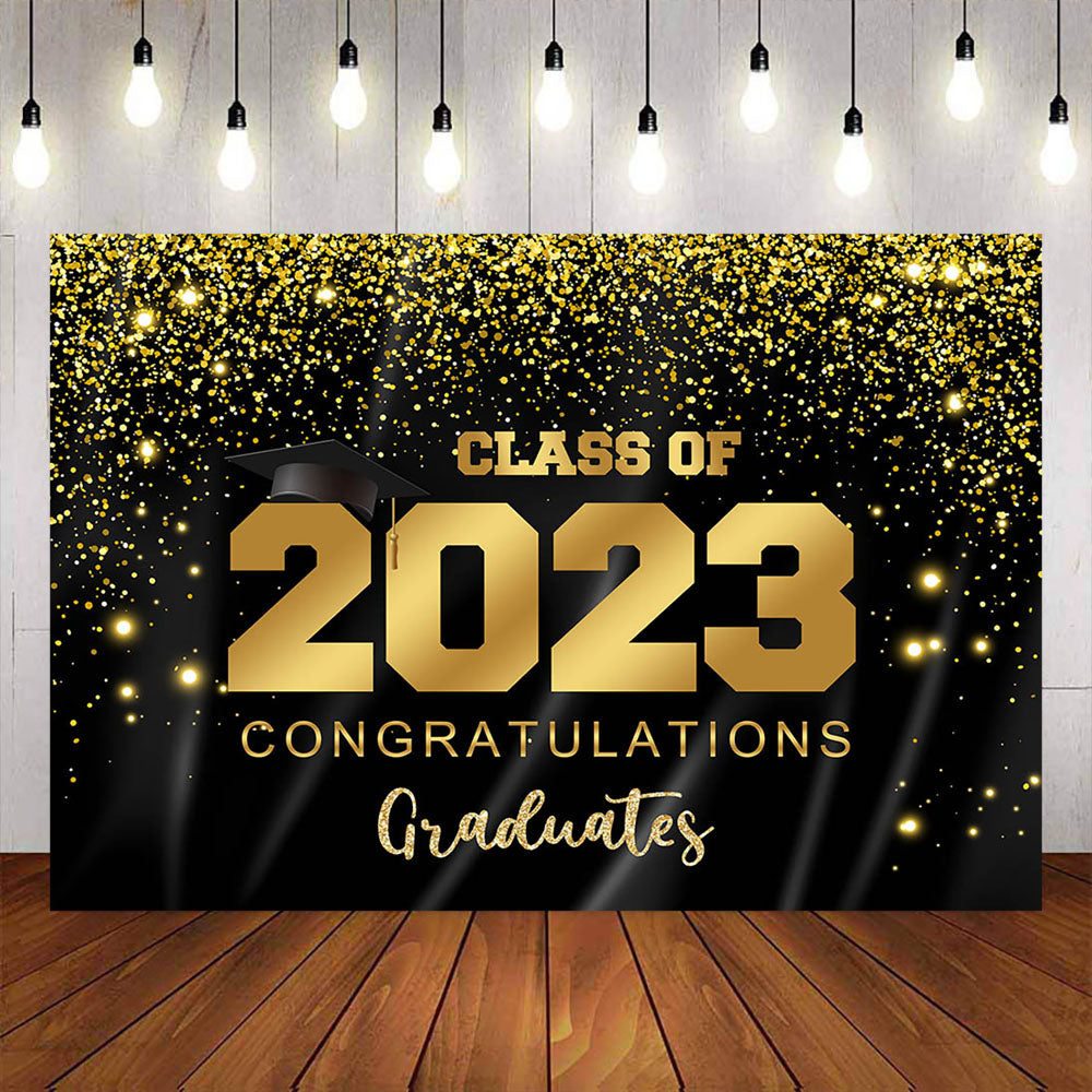 Mocsicka Black and Gold Congratulations Graduates Class of 2023 Backdrops-Mocsicka Party