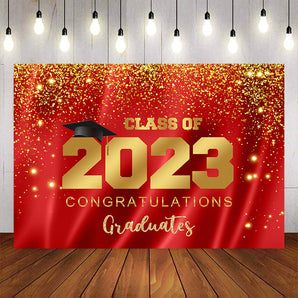Mocsicka Red and Gold Congratulations Graduates Class of 2023 Backdrops-Mocsicka Party