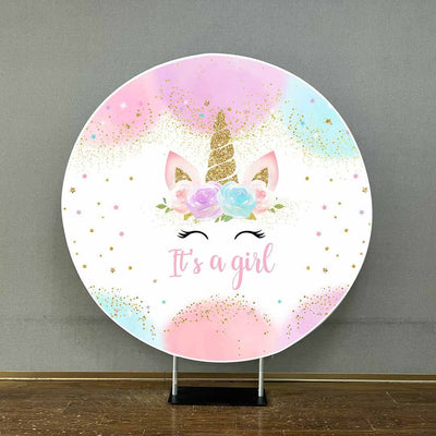 Mocsicka It’s Girl Unicorn Baby Shower Round Cover-Mocsicka Party