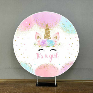 Mocsicka It¡¯s Girl Unicorn Baby Shower Round Cover-Mocsicka Party
