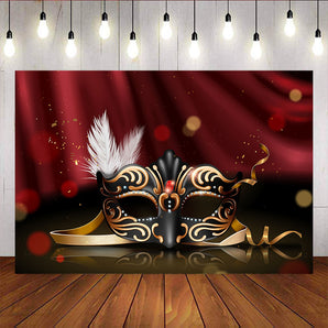 Mocsicka Masquerade Party Supplies Retro Black and Gold Mask Photo Backdrop-Mocsicka Party