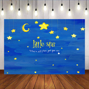 Mocsicka Twinkle Little Stars and Moon Backdrop Blue Baby Shower Background-Mocsicka Party
