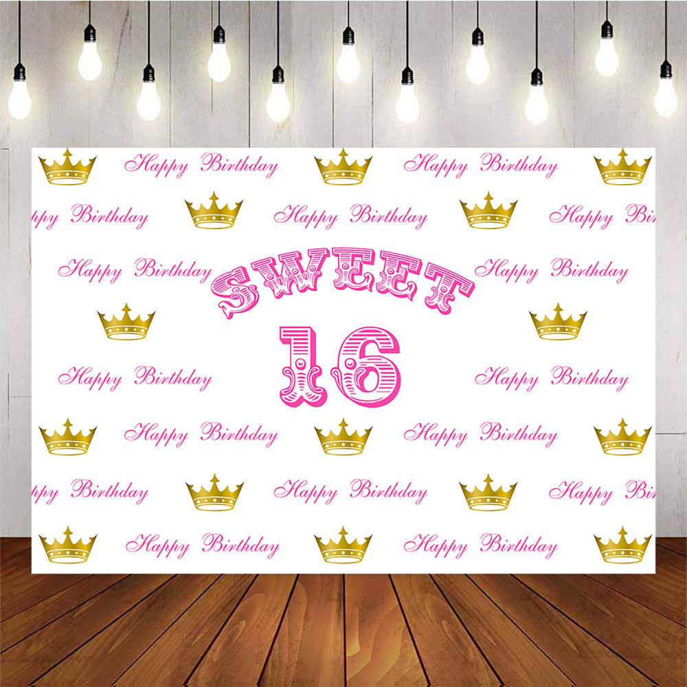 Mocsicka Happy 16th Birthday Party Backdrop Golden Crown Step and Repeat Background-Mocsicka Party