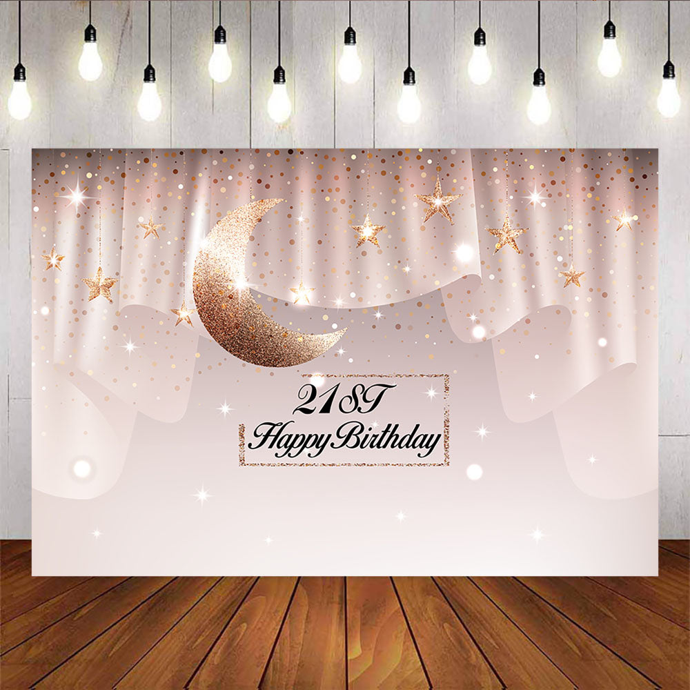 Mocsicka Happy 21st Birthday Party Backdrop Twinkle Stars and Moons Photo Background-Mocsicka Party