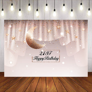 Mocsicka Happy 21st Birthday Party Backdrop Twinkle Stars and Moons Photo Background-Mocsicka Party