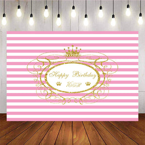 Mocsicka Happy 16th Birthday Party Supplies Pink Stripes Golden Crown Background-Mocsicka Party