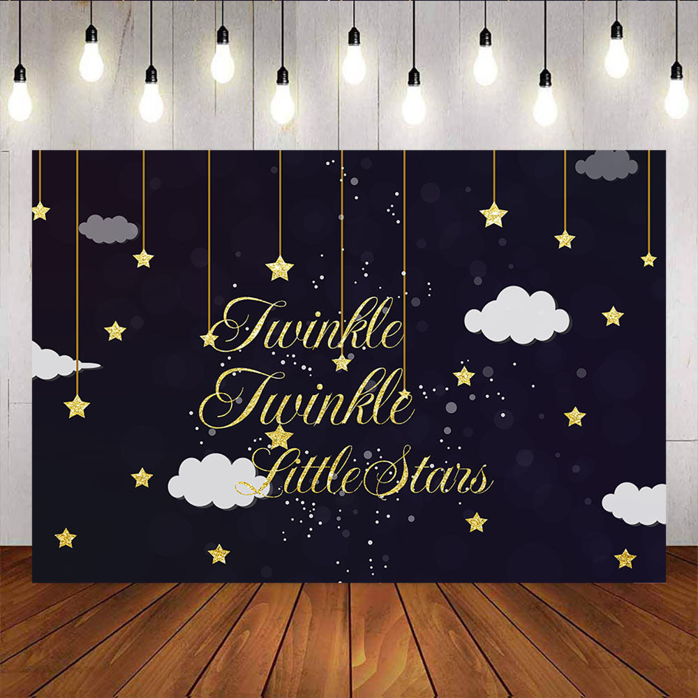 Mocsicka Starry Twinkle Little Golden Stars White Clouds Baby Shower Backdrops-Mocsicka Party