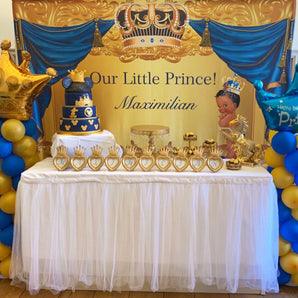 Mocsicka Blue Gold Baby Shower Backdrop Royal Prince Newborn Party Deco Banners-Mocsicka Party