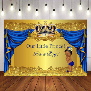 Mocsicka Blue Gold Baby Shower Backdrop Royal Prince Newborn Party Deco Banners