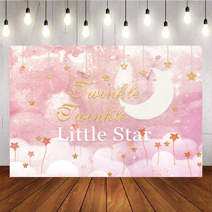 Mocsicka Pink Background Bright Moon Twinkle Stars Baby Shower Back Drops-Mocsicka Party