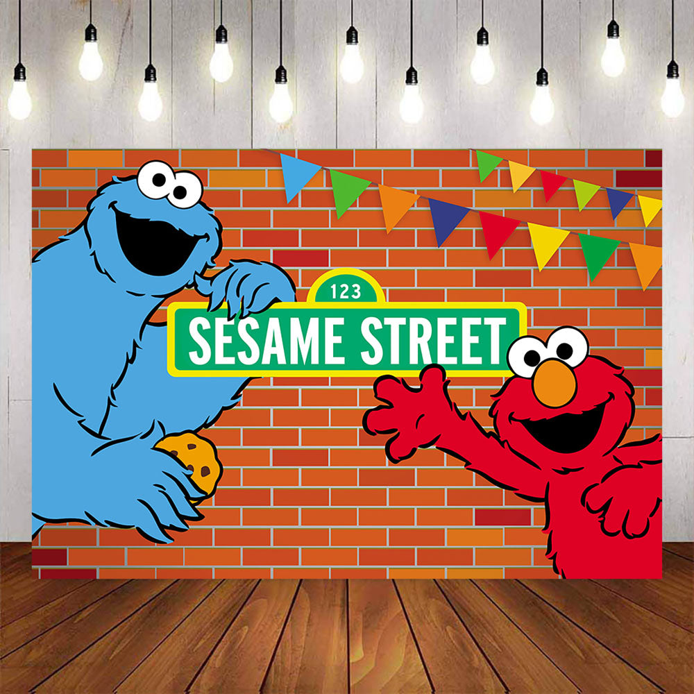 Mocsicka Sesame Monster and Elmo Happy Birthday Backdrops-Mocsicka Party