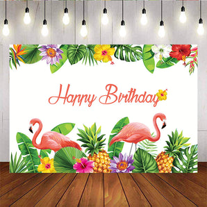 Mocsicka Flamingo Birthday Back Drops Summer Tropical Floral Leaves Photo Backdrop-Mocsicka Party