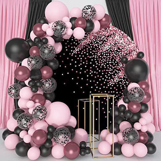 Pink Black Party Decorations Gold Balloons