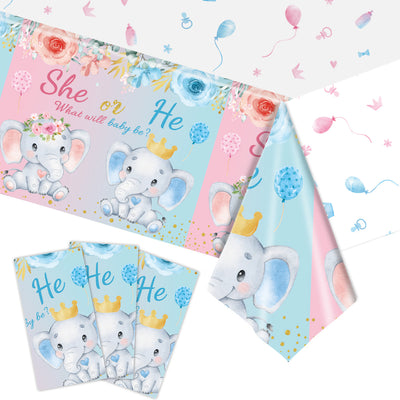 Mocsicka Party Baby Elephant Gender Reveal Print Tablecloths 137×274cm-Mocsicka Party