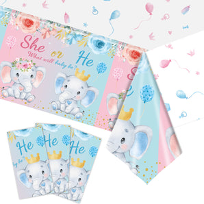 Mocsicka Party Baby Elephant Gender Reveal Print Tablecloths 137¡Á274cm-Mocsicka Party