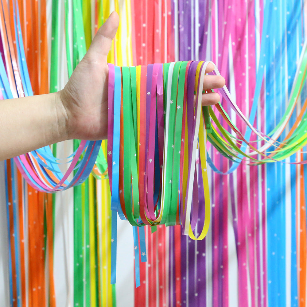 Mocsicka 2 Pieces Macaron Stitching Color Fringe Curtains Party Decorations Metallic Tinsel Curtain-Mocsicka Party