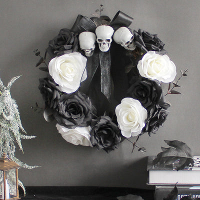 Mocsicka Halloween Home Ghost Door Hanging Skull Rose Rattan Wreath Wreath-Mocsicka Party