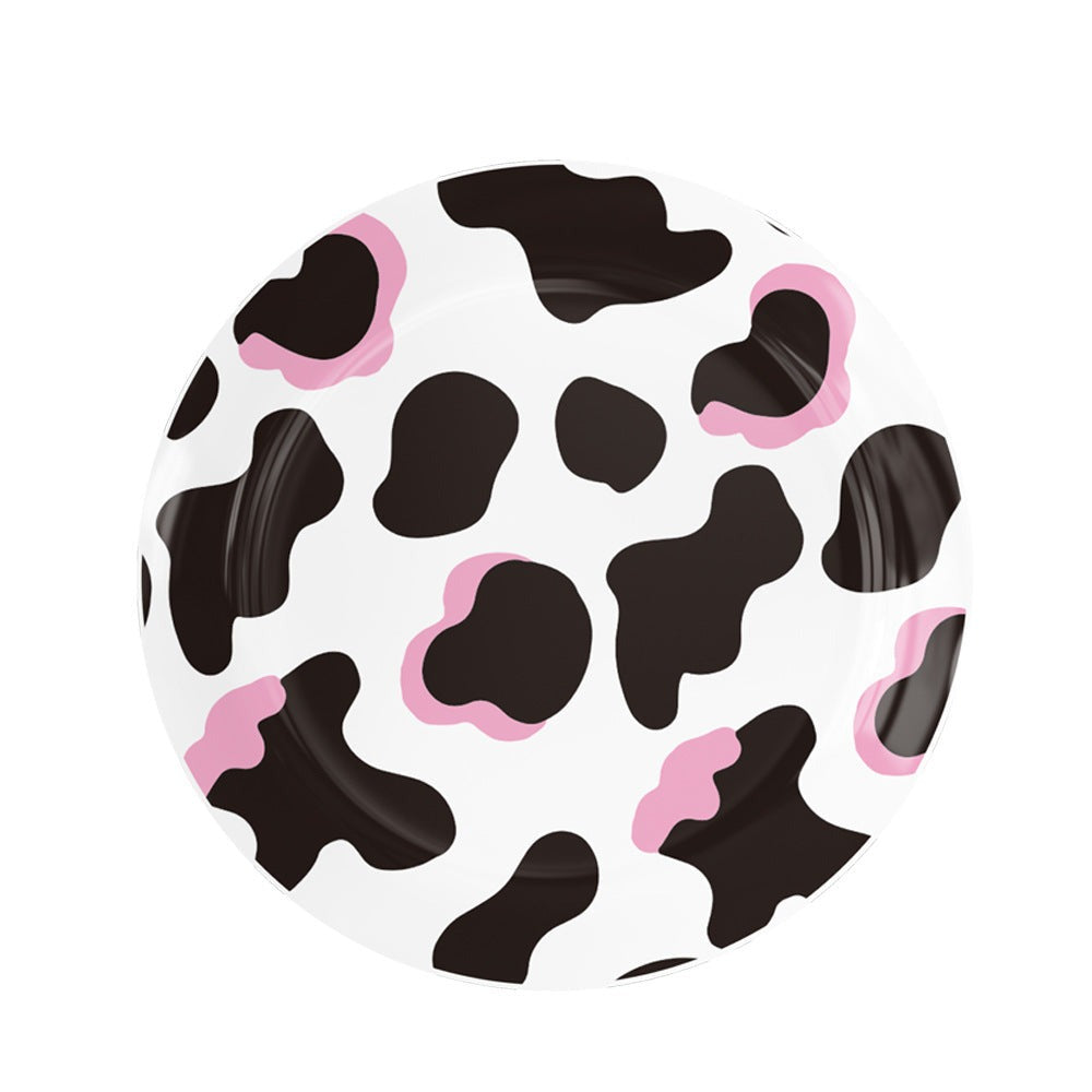 Mocsicka Party Black Pink Cow Farm Theme Tableware