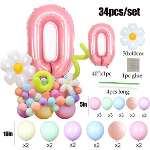 Mocsicka Daisy Balloon Arch Set Macaron Color Balloon 40 Inch 1-9 Digital Party Decoration