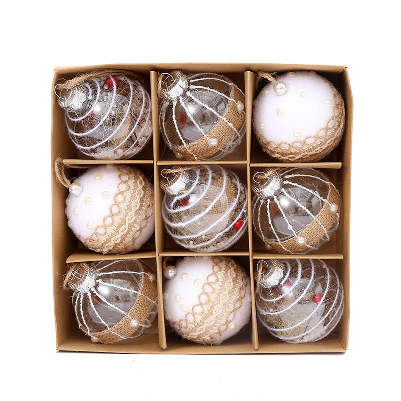 Mocsicka Party Christmas Linen ball painting 8cm Christmas Decor pendant hanging ball gift box