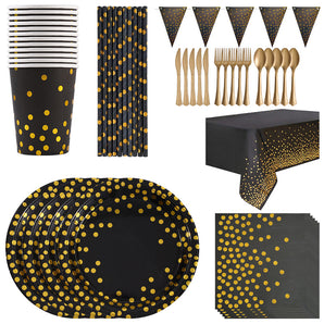 Mocsicka Party Black Gold Polka Dots Tableware-Mocsicka Party