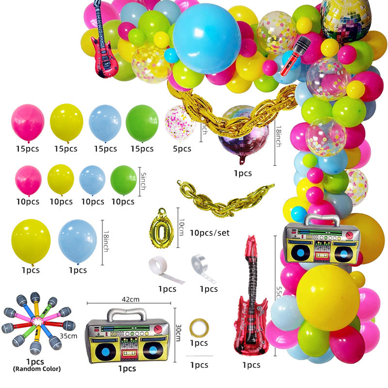 Mocsicka Retro Returns to 80s90s Themed Electric Guitar Disco Balloon Set Party Decoration