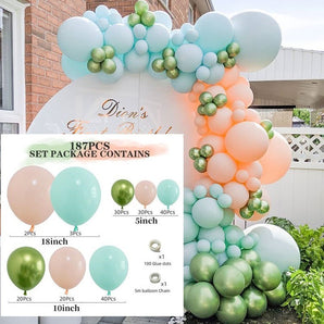 Mocsicka Balloon Arch 187Pcs Macaron Pink Green Balloons Set Party Decoration