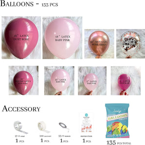 Mocsicka Soonlyn Pink Balloons Garland 135 Pcs Arch Set Party Decoration