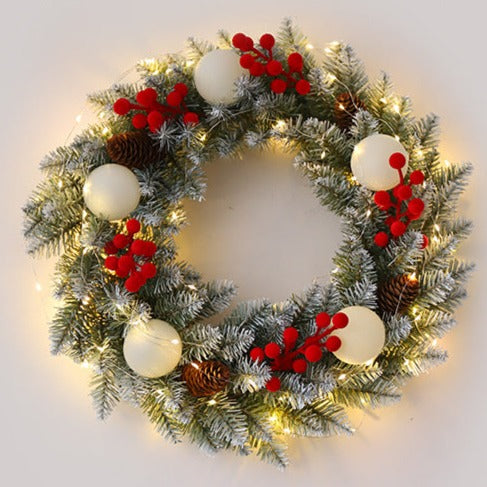 Mocsicka Party Christmas Wreath White Balls and Led Lights Christmas Decor-Mocsicka Party