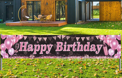 Mocsicka Party Pink Happy Birthday Banner 2.5m¡Á50cm-Mocsicka Party