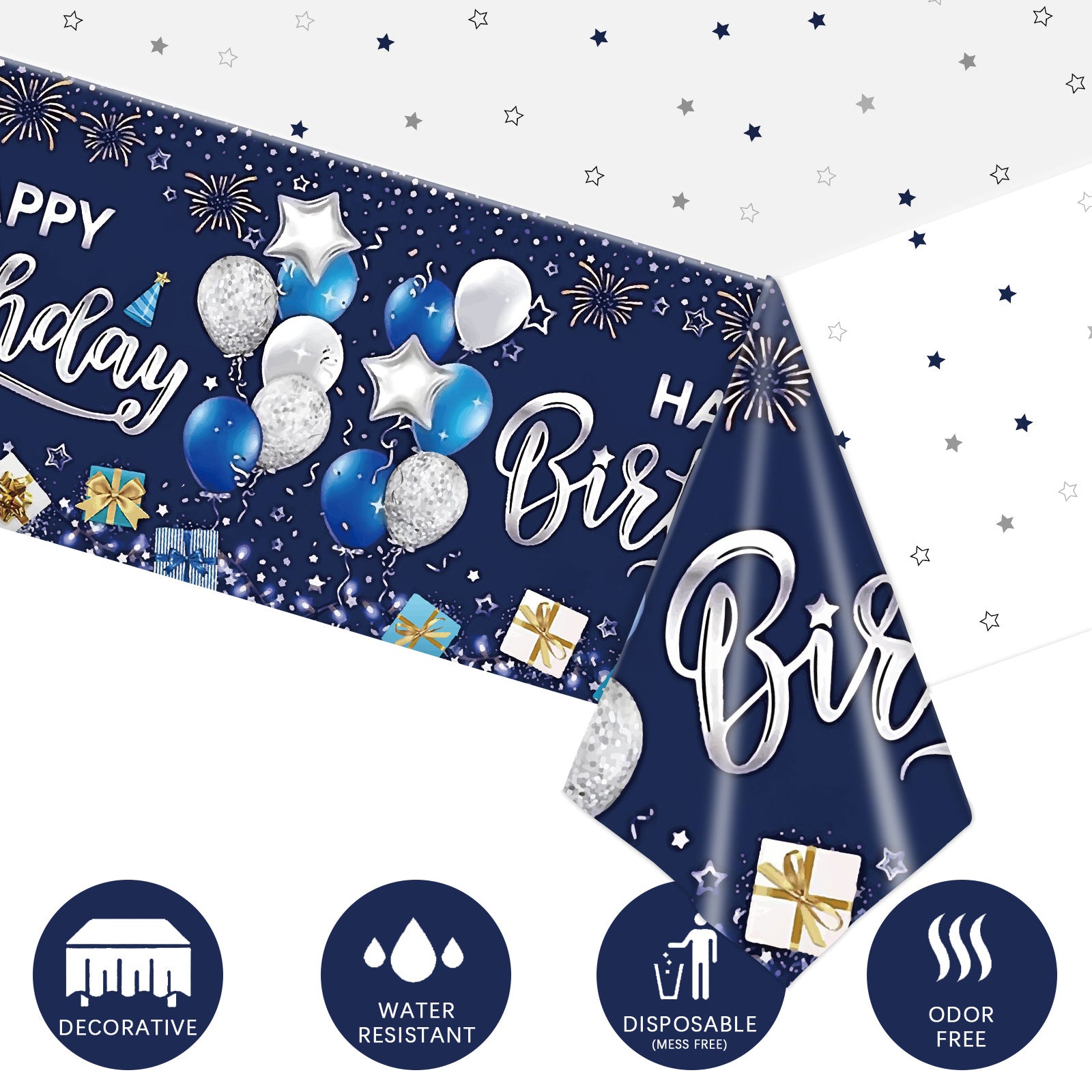 Mocsicka Navy Birthday Balloons Print Tablecloths 137×274cm-Mocsicka Party