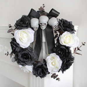 Mocsicka Halloween Home Ghost Door Hanging Skull Rose Rattan Wreath Wreath