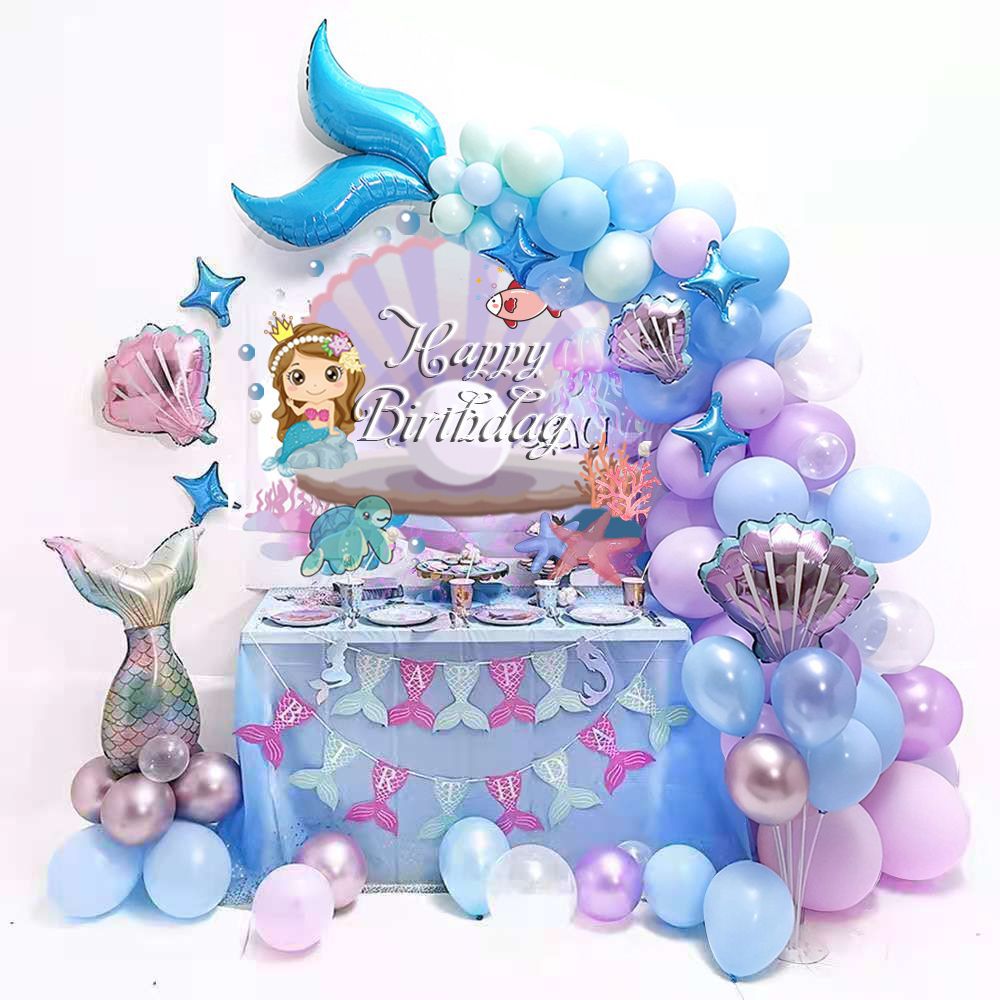 $9.9 Sale Mocsicka 134Pcs Mermaid Theme Balloon Garland Arch Birthday Party Balloon Decoration