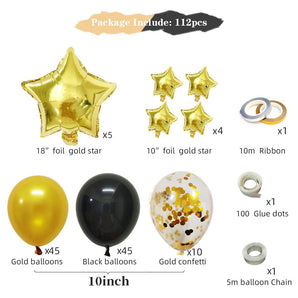 Mocsicka Balloon Arch 112Pcs Black Gold Confetti and Metal Latex Balloons