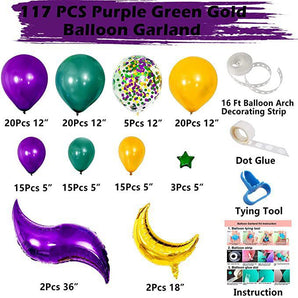 Mocsicka Balloon Arch Carnival Dark Green Purplish Gold Balloons Set Party Decoration