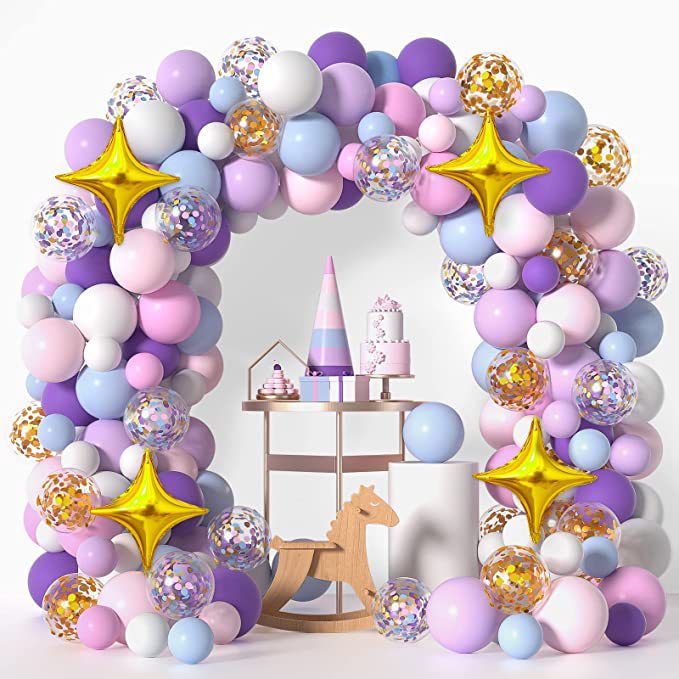Mocsicka Balloon Arch Pink Purple Blue confetti Rainbow Late Balloons Set Party Decoration-Mocsicka Party