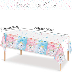 Mocsicka Party Baby Elephant Gender Reveal Print Tablecloths 137x274cm