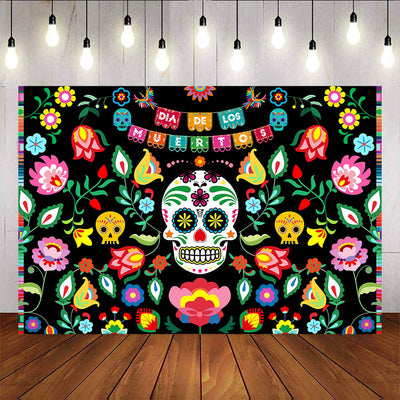 Mocsicka Day of the Dead Background Skull Flower Colorful Back Drops-Mocsicka Party