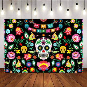 Mocsicka Day of the Dead Background Skull Flower Colorful Back Drops-Mocsicka Party