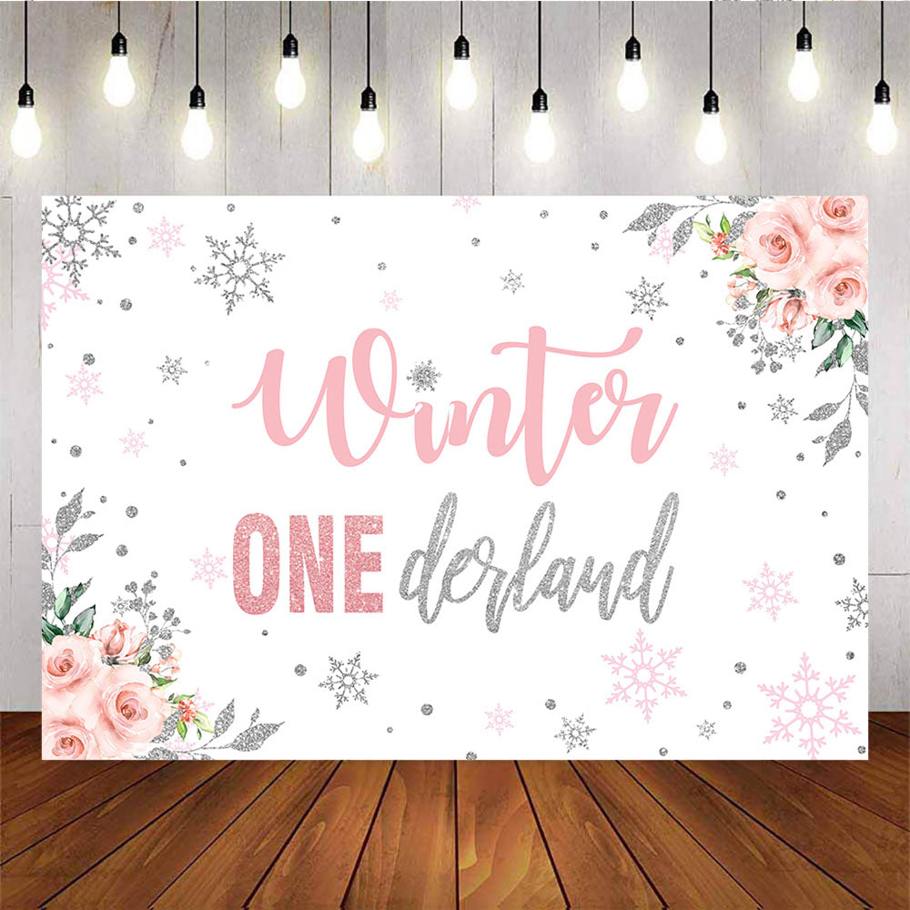 Mocsicka Winter Onederland Snowflakes and Flowers Baby Shower Backdrop-Mocsicka Party